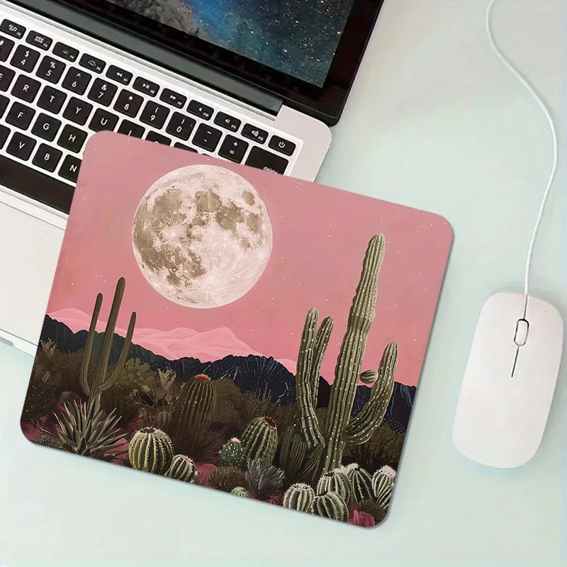 Pink desert moon cactus pattern square mouse pad, anti-slip rubber table mat, high-quality computer game accessories
Pink desert moon cactus pattern square mouse pad, anti-slip rubber table mat, high-quality computer game accessories