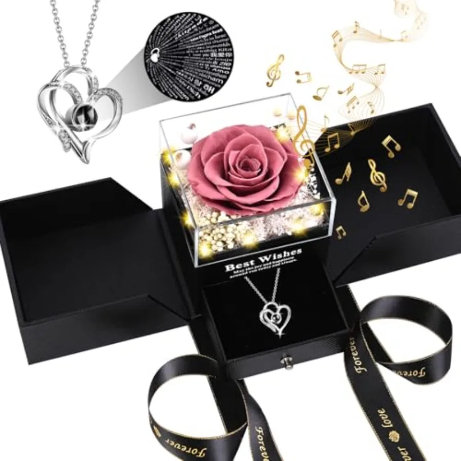 Mothers Day Mom Birthday Gifts for Women Preserved Real Rose with I Love You Heart 100-Language Necklace LED Lights and Music B
Mothers Day Mom Birthday Gifts for Women Preserved Real Rose with I Love You Heart 100-Language Necklace LED Lights and Music B