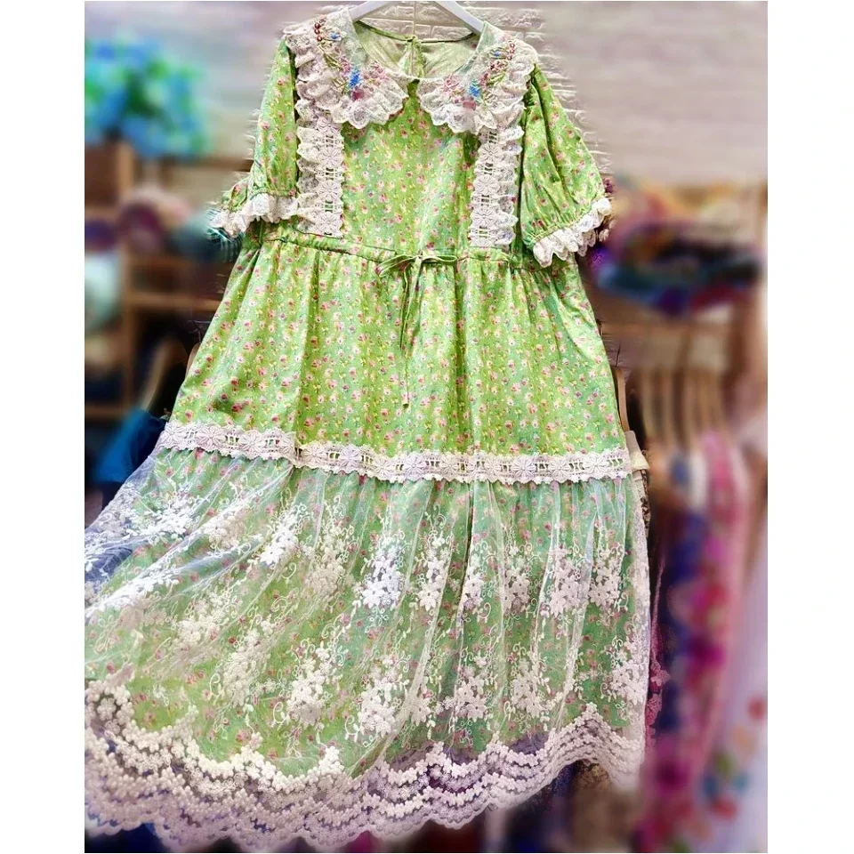 Vintage Retro Chic Cotton Linen Green Long Midi Dress Summer Korean Harajuku Mori Girl Lace Floral Embroidery Cottagecore Dress
Vintage Retro Chic Cotton Linen Green Long Midi Dress Summer Korean Harajuku Mori Girl Lace Floral Embroidery Cottagecore Dress