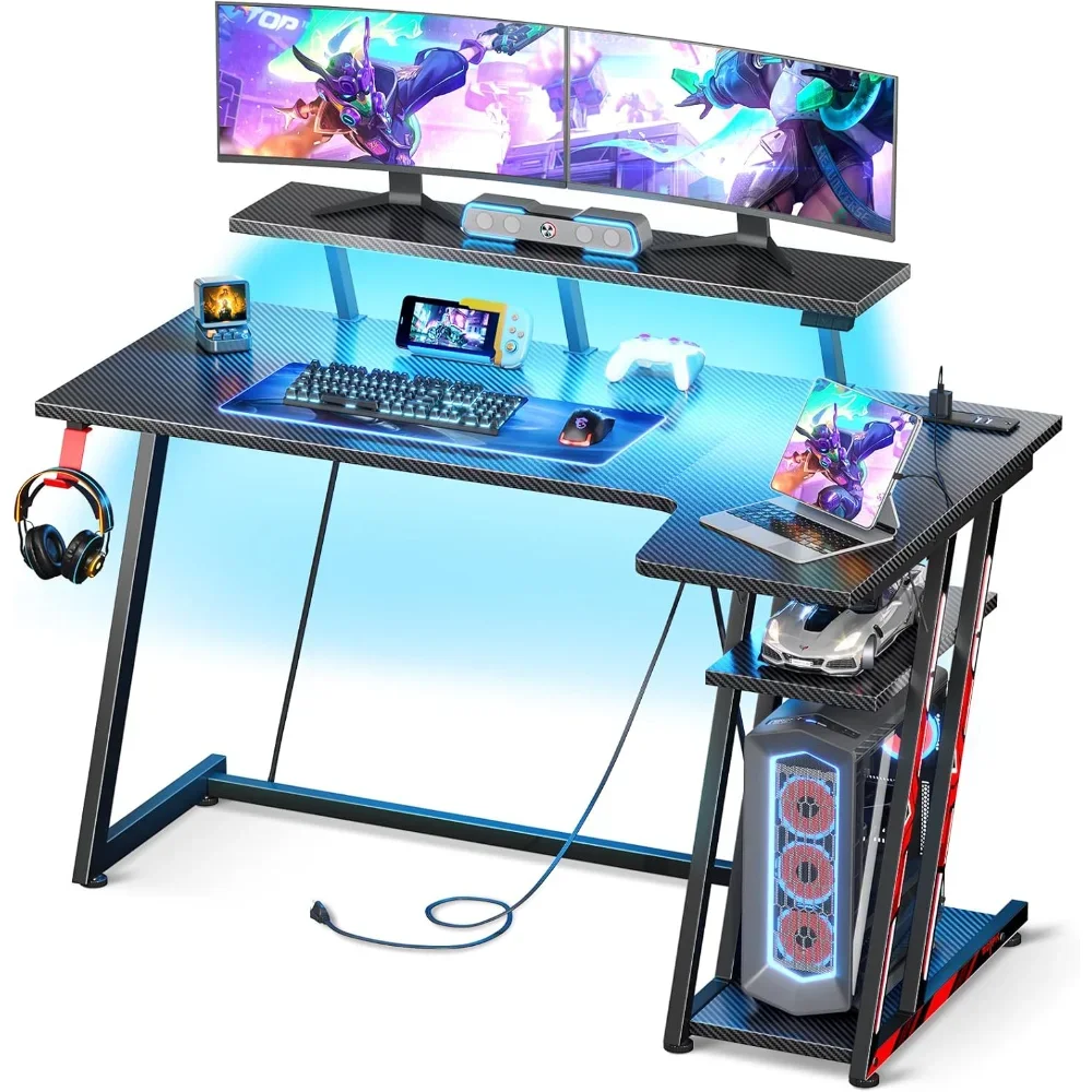 Gaming Desk with LED Lights & Power Outlets, 47 Inch L Shaped Gaming Computer Desk with Storage Shelf, & Monitor Stand
Gaming Desk with LED Lights & Power Outlets, 47 Inch L Shaped Gaming Computer Desk with Storage Shelf, & Monitor Stand