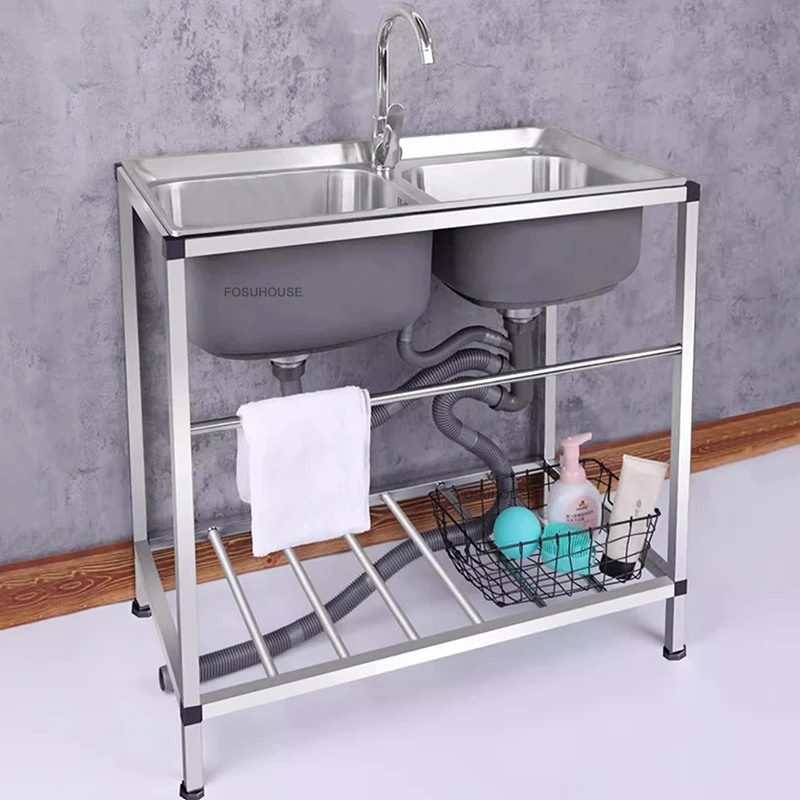 Home Stainless Steel Kitchen Sinks Luxury Kitchen Accessories Thickened Handmade Basin Double-slot Vegetable Basin with Bracket
Home Stainless Steel Kitchen Sinks Luxury Kitchen Accessories Thickened Handmade Basin Double-slot Vegetable Basin with Bracket