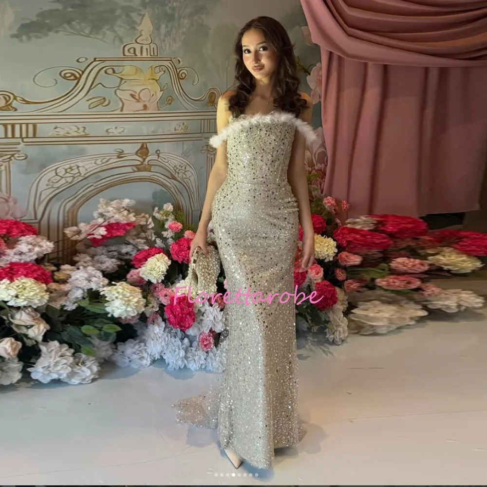 Luxury Evening Dresses Sequined Feathers Off the Shoulder Customized Elegant Prom Gown Wedding Party Dress Robe De Soiree
Luxury Evening Dresses Sequined Feathers Off the Shoulder Customized Elegant Prom Gown Wedding Party Dress Robe De Soiree