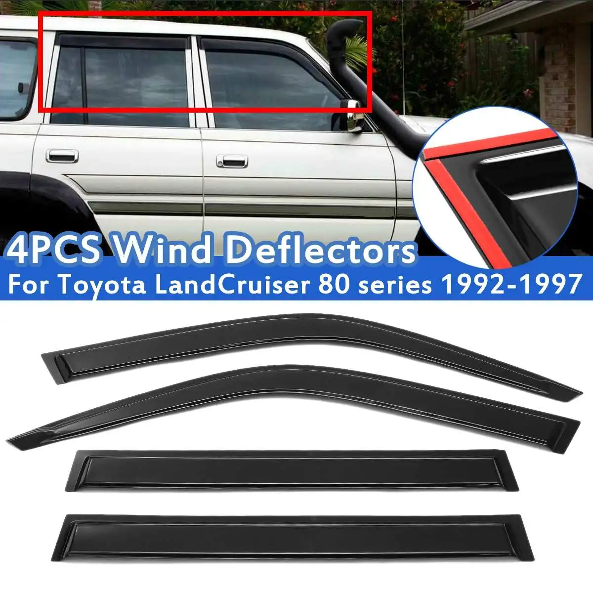 4PCS Car Window Wind Deflectors Tinted For Toyota Land Cruiser 80 Series 1992 1993 1994 1995 1996 1997 Exterior Parts Accessorie
4PCS Car Window Wind Deflectors Tinted For Toyota Land Cruiser 80 Series 1992 1993 1994 1995 1996 1997 Exterior Parts Accessorie