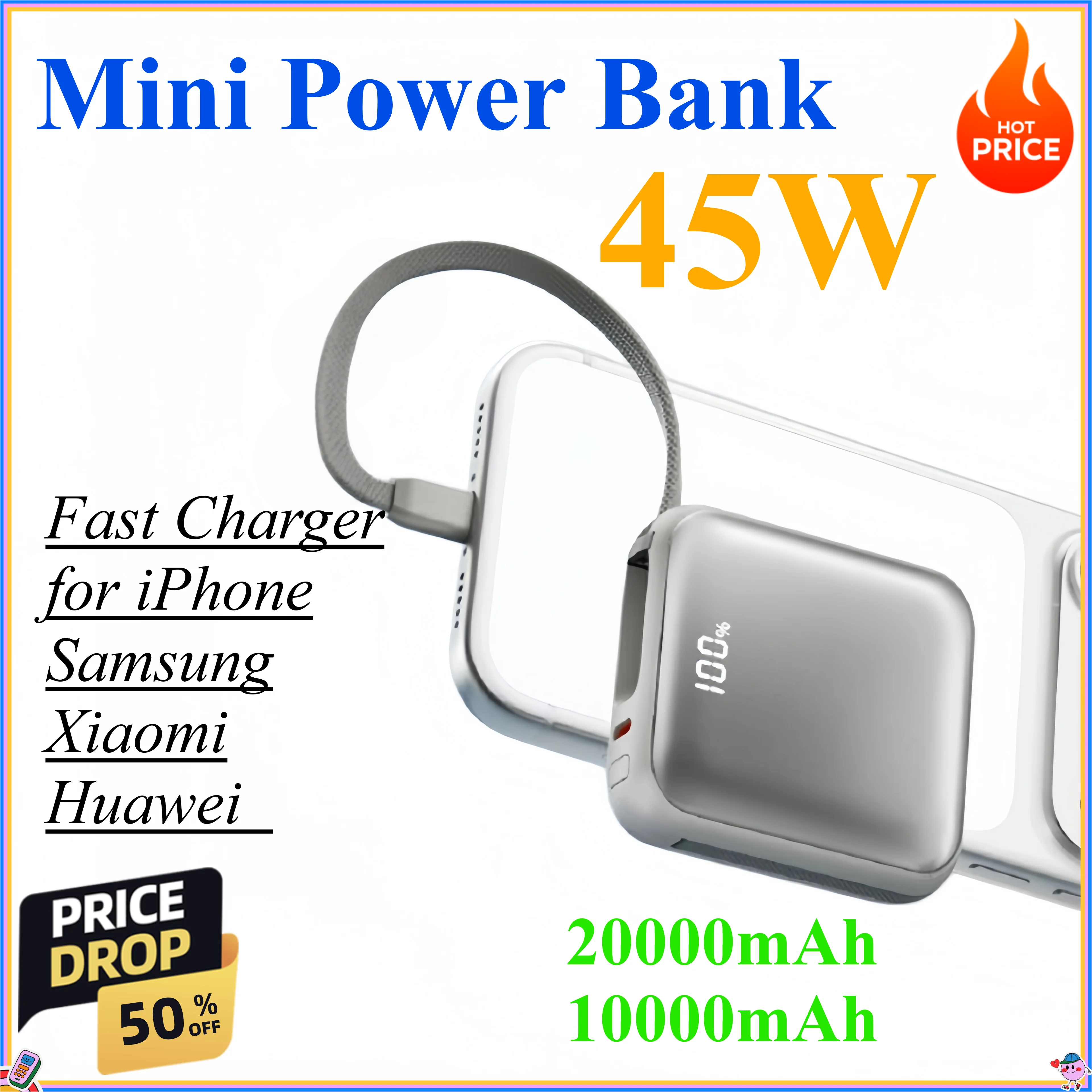 20000mAh 10000mAh PD35W Mini Power Bank Fast Charger for iPhone17/16/15/Samsung Xiaomi Huawei Portable Battery
20000mAh 10000mAh PD35W Mini Power Bank Fast Charger for iPhone17/16/15/Samsung Xiaomi Huawei Portable Battery