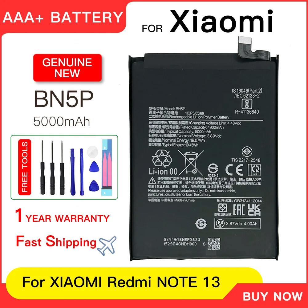 Genuine 5000mAh Replacement Battery BN5P For Xiaomi Redmi note13 mobile Phone battery batteries batteria+Free tools
Genuine 5000mAh Replacement Battery BN5P For Xiaomi Redmi note13 mobile Phone battery batteries batteria+Free tools
