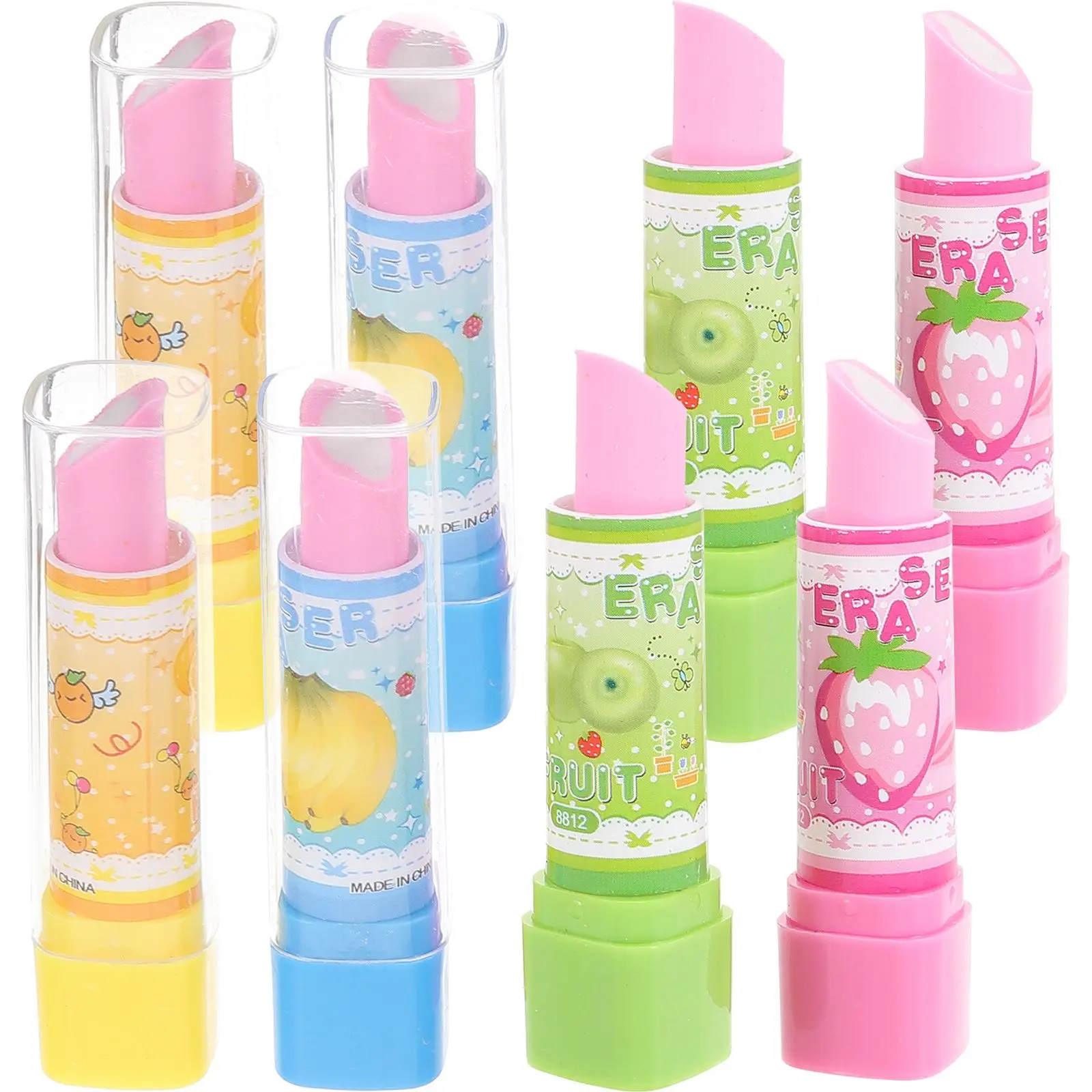 8Pcs Lipstick Eraser Cute Student School Supplies Novelty Rubber Kids Cartoon Fruit Pattern Eraser Student Use Rubbers
8Pcs Lipstick Eraser Cute Student School Supplies Novelty Rubber Kids Cartoon Fruit Pattern Eraser Student Use Rubbers