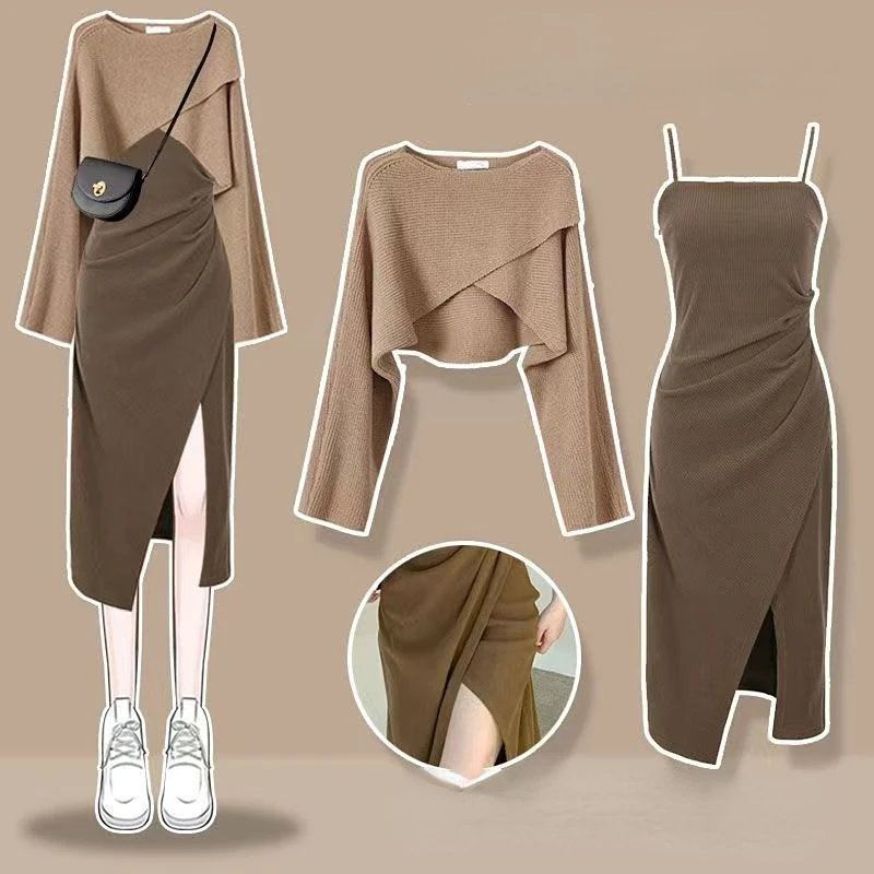 Women Suit Knitted Sweaters and Dress Two Pieces Set Female Solid Casual Knitwear Cardigans Jumpers Ladies Pull Femme Suits G509
Women Suit Knitted Sweaters and Dress Two Pieces Set Female Solid Casual Knitwear Cardigans Jumpers Ladies Pull Femme Suits G509