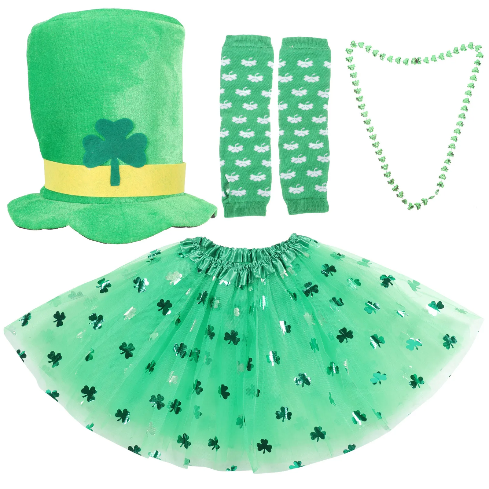 1Set St Patrick's Day Costume Accessories Shamrock Hat Gloves Necklace Tutu Skirt Party Props Perfect for Patrick Celebration 
1Set St Patrick's Day Costume Accessories Shamrock Hat Gloves Necklace Tutu Skirt Party Props Perfect for Patrick Celebration