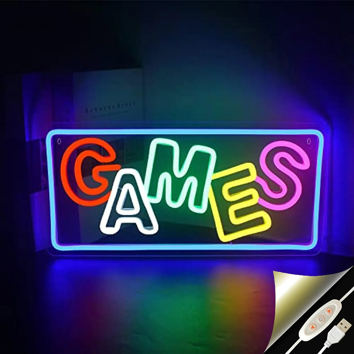 GAMES neon sign, game room door, wall decoration, USB power supply with adjustable brightness switch
GAMES neon sign, game room door, wall decoration, USB power supply with adjustable brightness switch