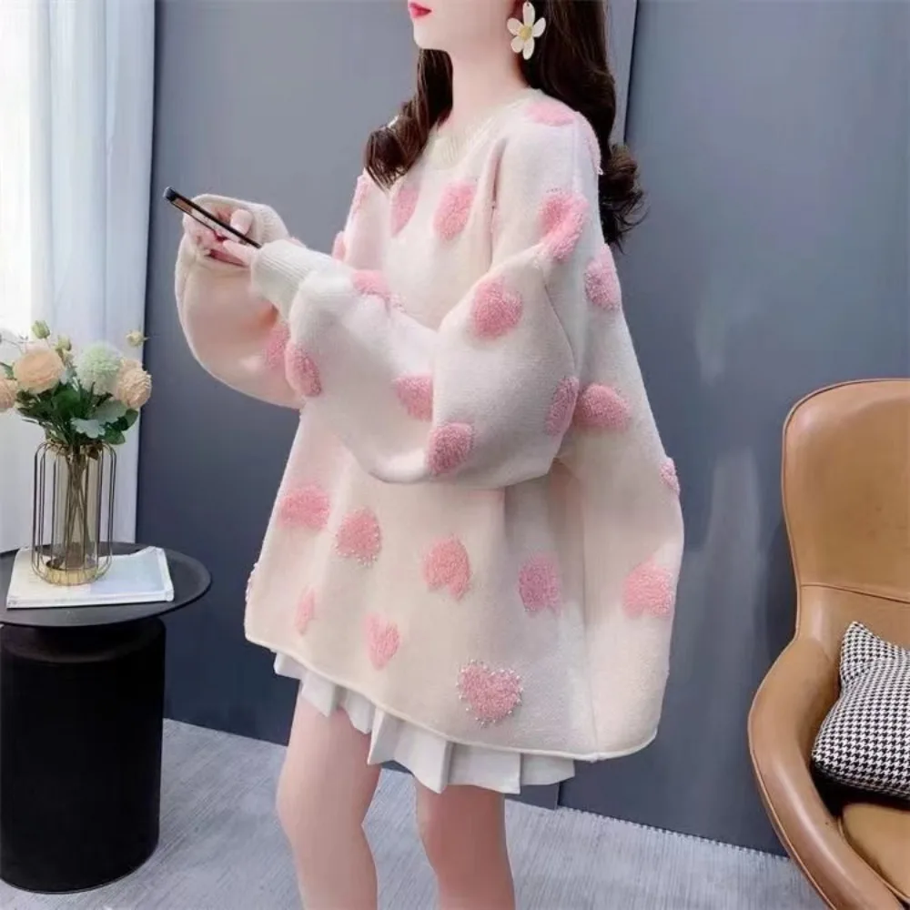 Pink Heart Pearl Knitted Sweater Women Coats Pullovers O Neck Long Sleeve Sweet Girls Korean Kawaii Clothes Winter Warm Jumpers
Pink Heart Pearl Knitted Sweater Women Coats Pullovers O Neck Long Sleeve Sweet Girls Korean Kawaii Clothes Winter Warm Jumpers