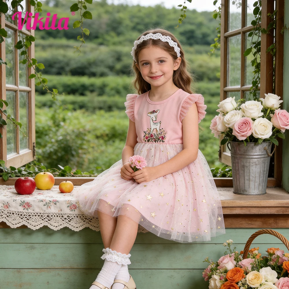 Kids Floral Deer Print Pink Dress Girls Ruffle Sleeve Summer Dress Kids Sparkly Star Tulle Birthday Party Fairy Princess Dresses
Kids Floral Deer Print Pink Dress Girls Ruffle Sleeve Summer Dress Kids Sparkly Star Tulle Birthday Party Fairy Princess Dresses