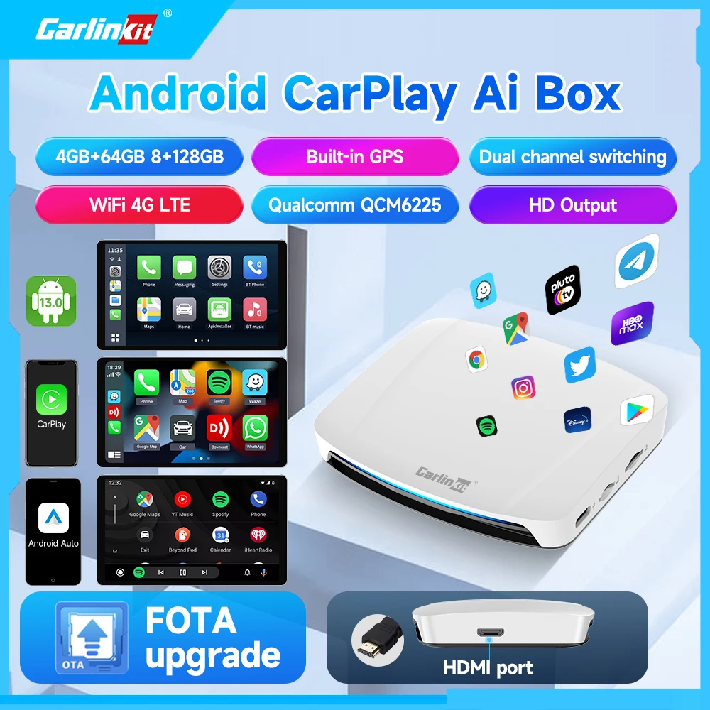 Carlinkit HDMI Carplay Ai Box Android 13 QCM 6225 Wireless Carplay Android Auto WIFI 4G Car Box Mini For Netflix Iptv Play Store
Carlinkit HDMI Carplay Ai Box Android 13 QCM 6225 Wireless Carplay Android Auto WIFI 4G Car Box Mini For Netflix Iptv Play Store