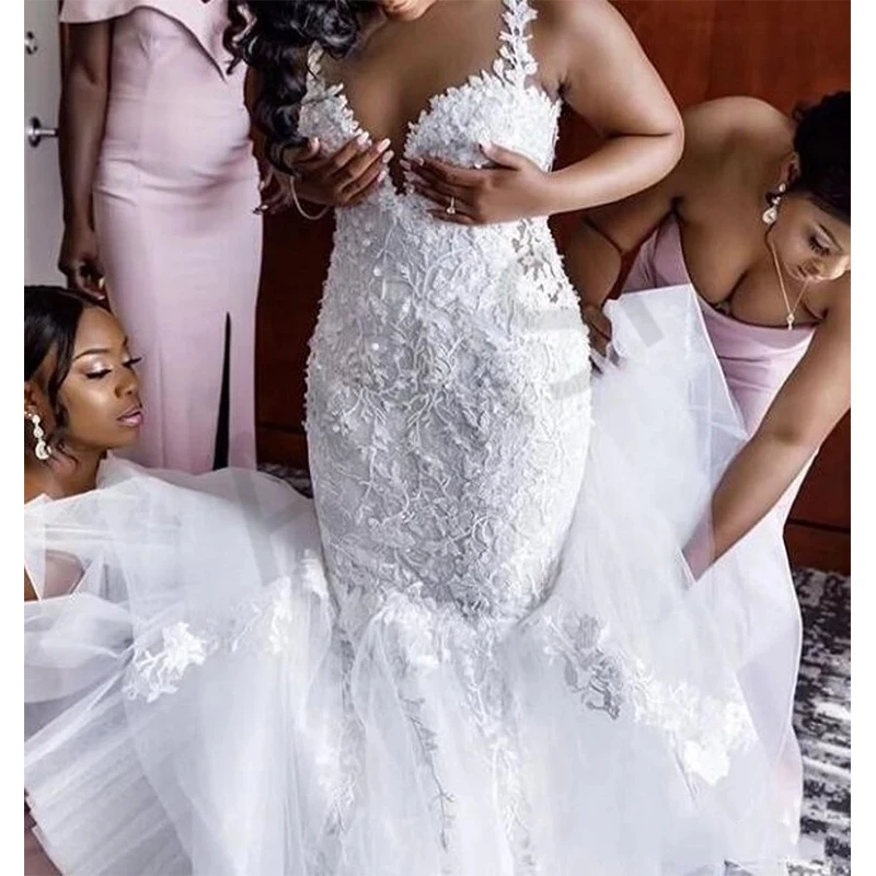 South Africa Wedding Dresses Lace Appliques Formal Bride Vestido Spaghetti Strap Sleeveless Mermaid Exquisite Robe de mariee
South Africa Wedding Dresses Lace Appliques Formal Bride Vestido Spaghetti Strap Sleeveless Mermaid Exquisite Robe de mariee