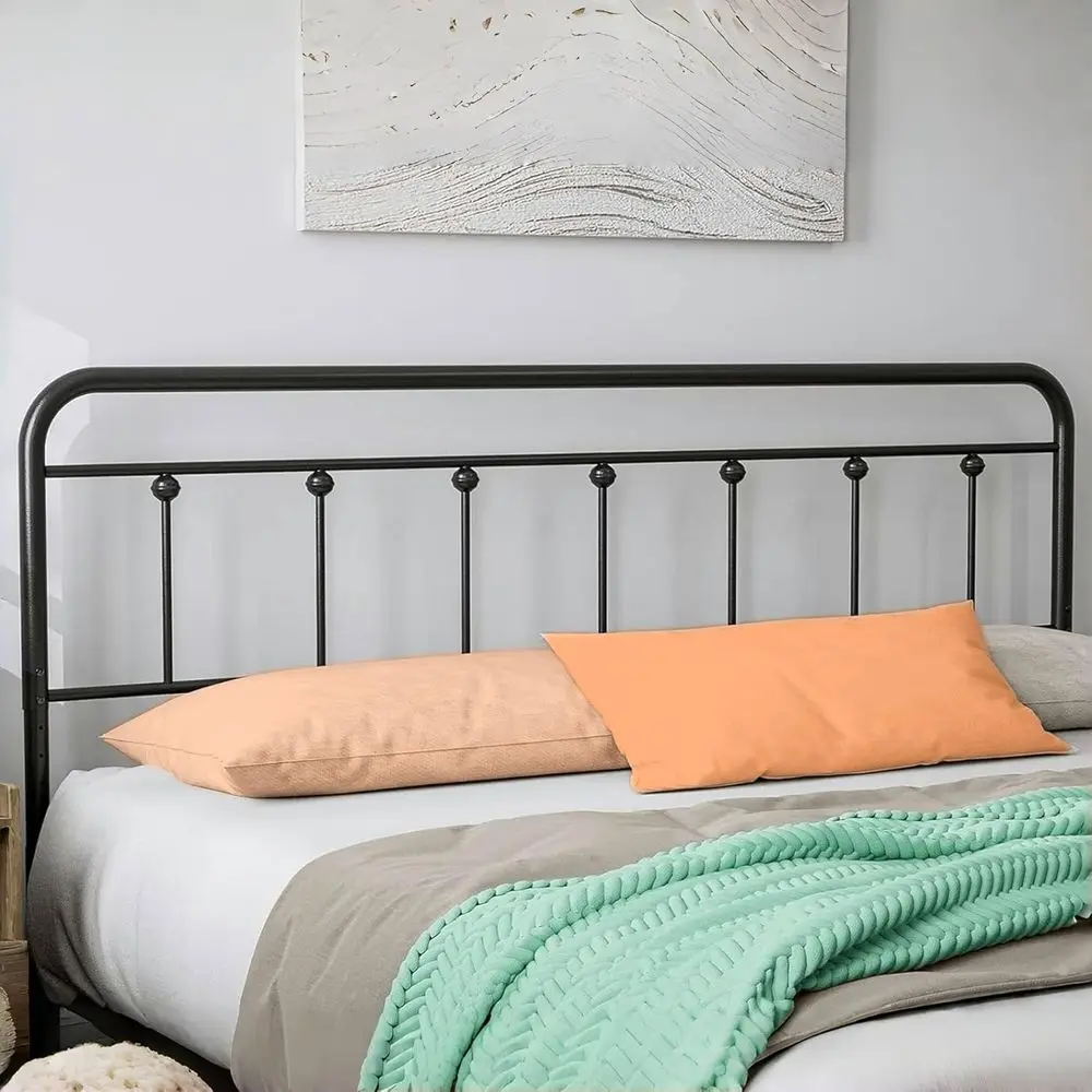 King Size Adjustable Metal Bed Frame with Armhouse Style, Black Finish, Mattress Sold Separately
King Size Adjustable Metal Bed Frame with Armhouse Style, Black Finish, Mattress Sold Separately