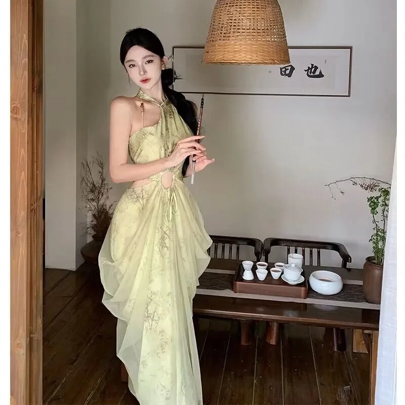 Bamboo Leaf Green · Cool New Chinese Style Mesh Bamboo Dyeing Hollow Hanging Neck Dress Summer Women 2025 Spring Autumn Dress WF
Bamboo Leaf Green · Cool New Chinese Style Mesh Bamboo Dyeing Hollow Hanging Neck Dress Summer Women 2025 Spring Autumn Dress WF