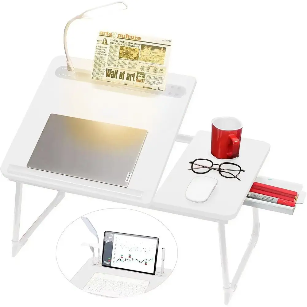 Регулируемый стол для ноутбука XL с подсветкой, USB, держателем для iPad и ящиком для хранения — складной стол 23,6 для кровати, офиса, столовой (белый)
Регулируемый стол для ноутбука XL с подсветкой, USB, держателем для iPad и ящиком для хранения — складной стол 23,6 для кровати, офиса, столовой (белый)