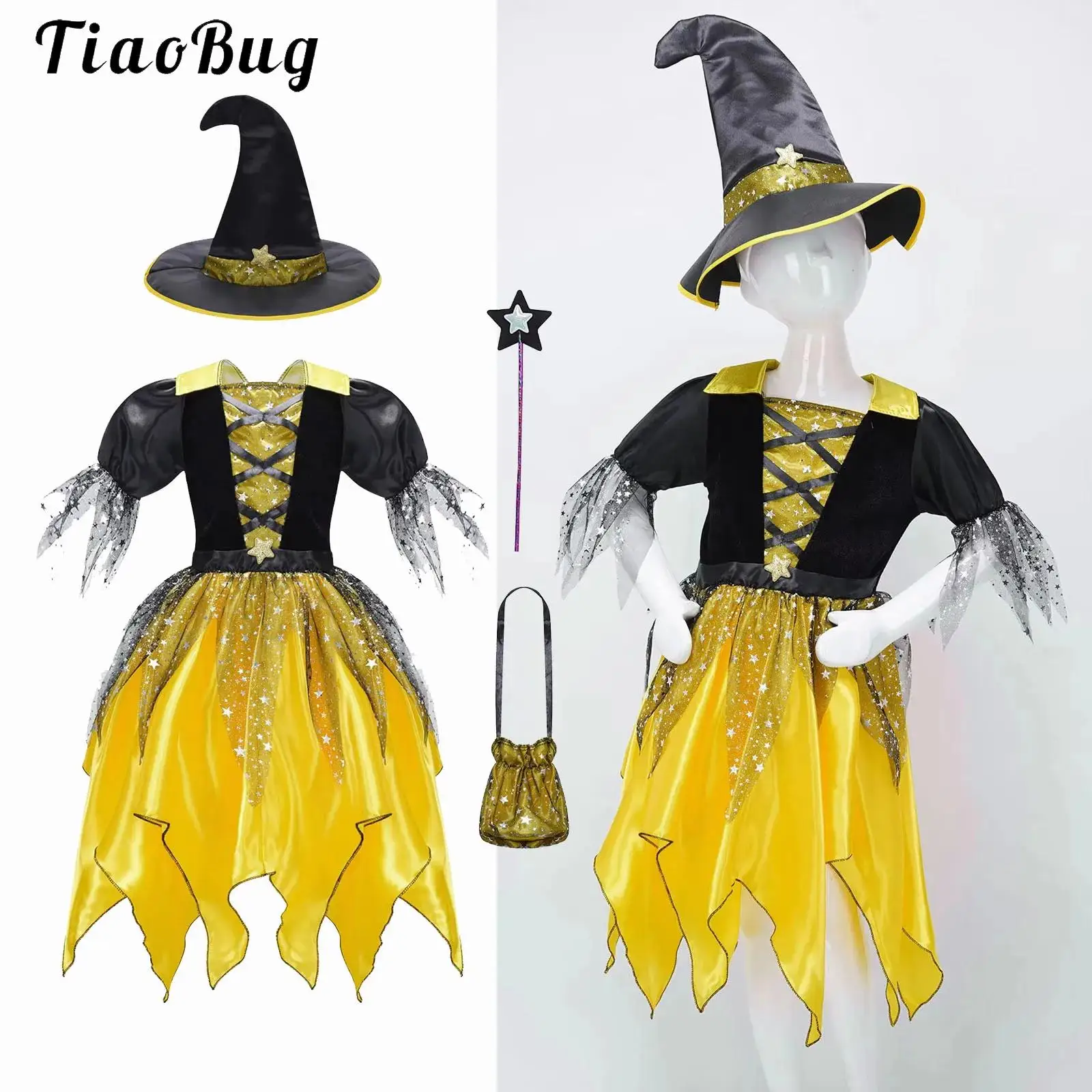 4Pcs Cute Girls Witch Costume Halloween Carnival Party Wizard Role Play Fairytale Princess Glittery Mesh Tutu Dress+Hat+Wand+Bag
4Pcs Cute Girls Witch Costume Halloween Carnival Party Wizard Role Play Fairytale Princess Glittery Mesh Tutu Dress+Hat+Wand+Bag