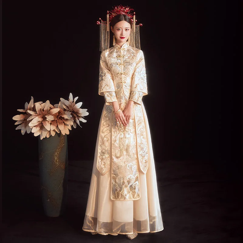 Couple Vintage Modern Champagne Qipao Chinese Wedding Dress Traditional Women Oriental Cheongsam
Couple Vintage Modern Champagne Qipao Chinese Wedding Dress Traditional Women Oriental Cheongsam