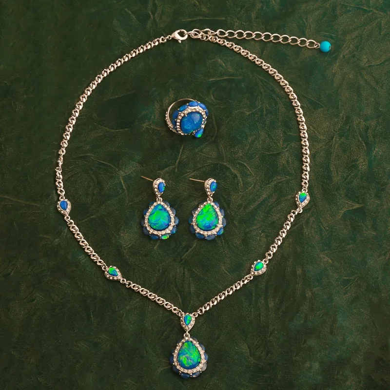 New Retro Blue Fluorescence Effect Resin Water Drop Charms Clavicle Chain Earring Necklace Adjustable Ring Jewelry Sweater Chain
New Retro Blue Fluorescence Effect Resin Water Drop Charms Clavicle Chain Earring Necklace Adjustable Ring Jewelry Sweater Chain