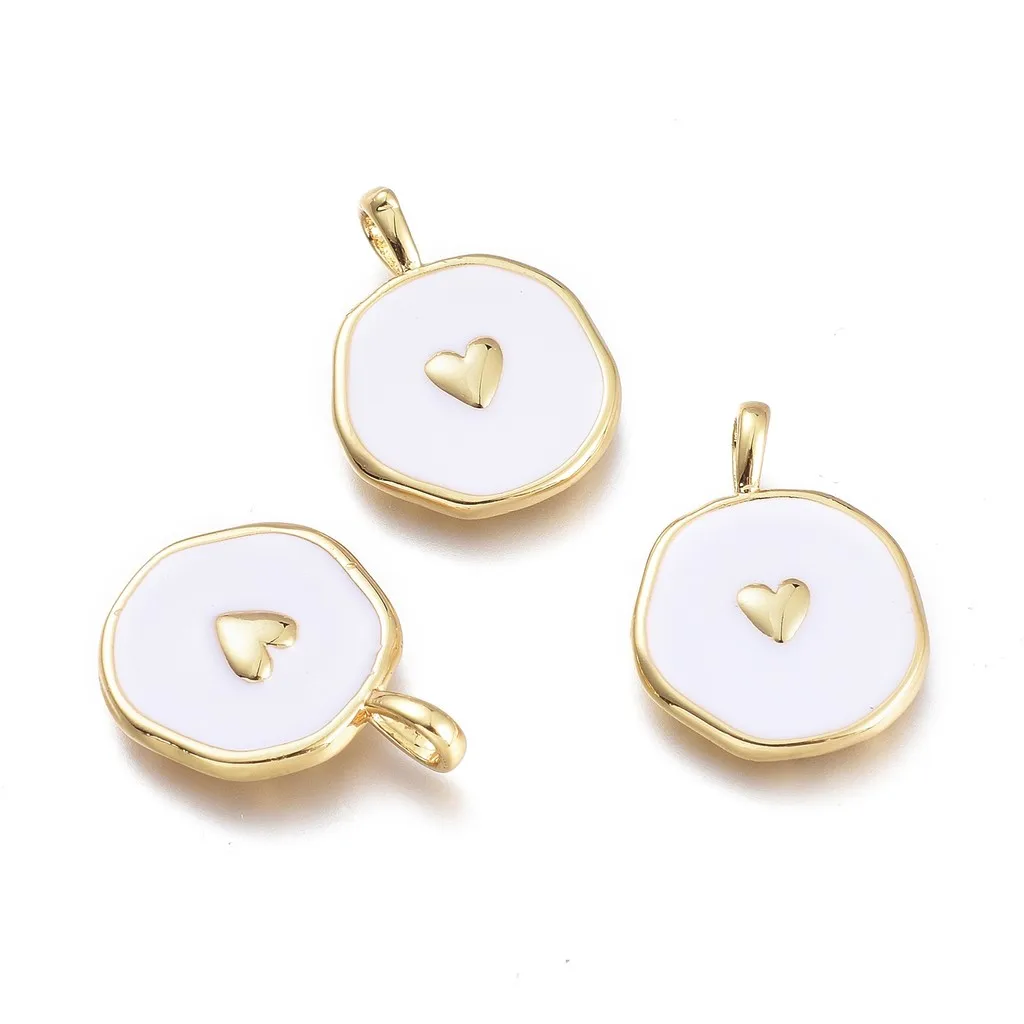 10pcs Brass White Enamel Flat Round with Heart Pendants Charms For Necklace Earrings Jewelry Making
10pcs Brass White Enamel Flat Round with Heart Pendants Charms For Necklace Earrings Jewelry Making