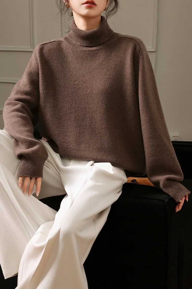 Women 100% Merino Wool Pullover High Neck Sweater Knitted Solid Color Autumn Winter Casual Clothing Base Top Soft Keep Warm
Women 100% Merino Wool Pullover High Neck Sweater Knitted Solid Color Autumn Winter Casual Clothing Base Top Soft Keep Warm