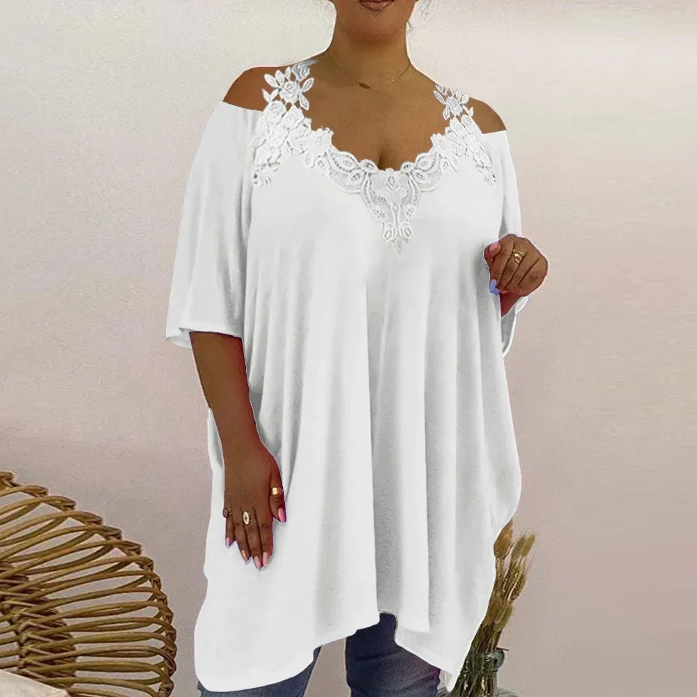 Plus Size Womens Lace V-Neck Tunic Tops Summer Cold Shoulder Casual Loose Shirt Oversized Ladies Fashion Clothes Clothing 2024
Plus Size Womens Lace V-Neck Tunic Tops Summer Cold Shoulder Casual Loose Shirt Oversized Ladies Fashion Clothes Clothing 2024