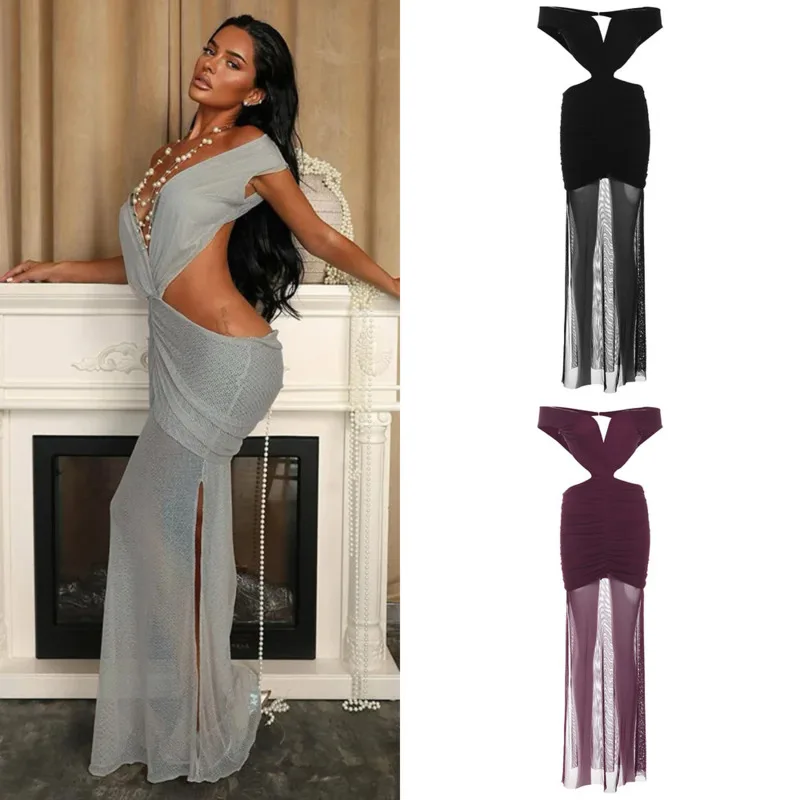 Sexy Mesh Patchwork Backless Dress Women Chic Slash Neck Off Shoulder Club Long Bodycon Gown Split Hem Party Nightwear Outfit
Sexy Mesh Patchwork Backless Dress Women Chic Slash Neck Off Shoulder Club Long Bodycon Gown Split Hem Party Nightwear Outfit