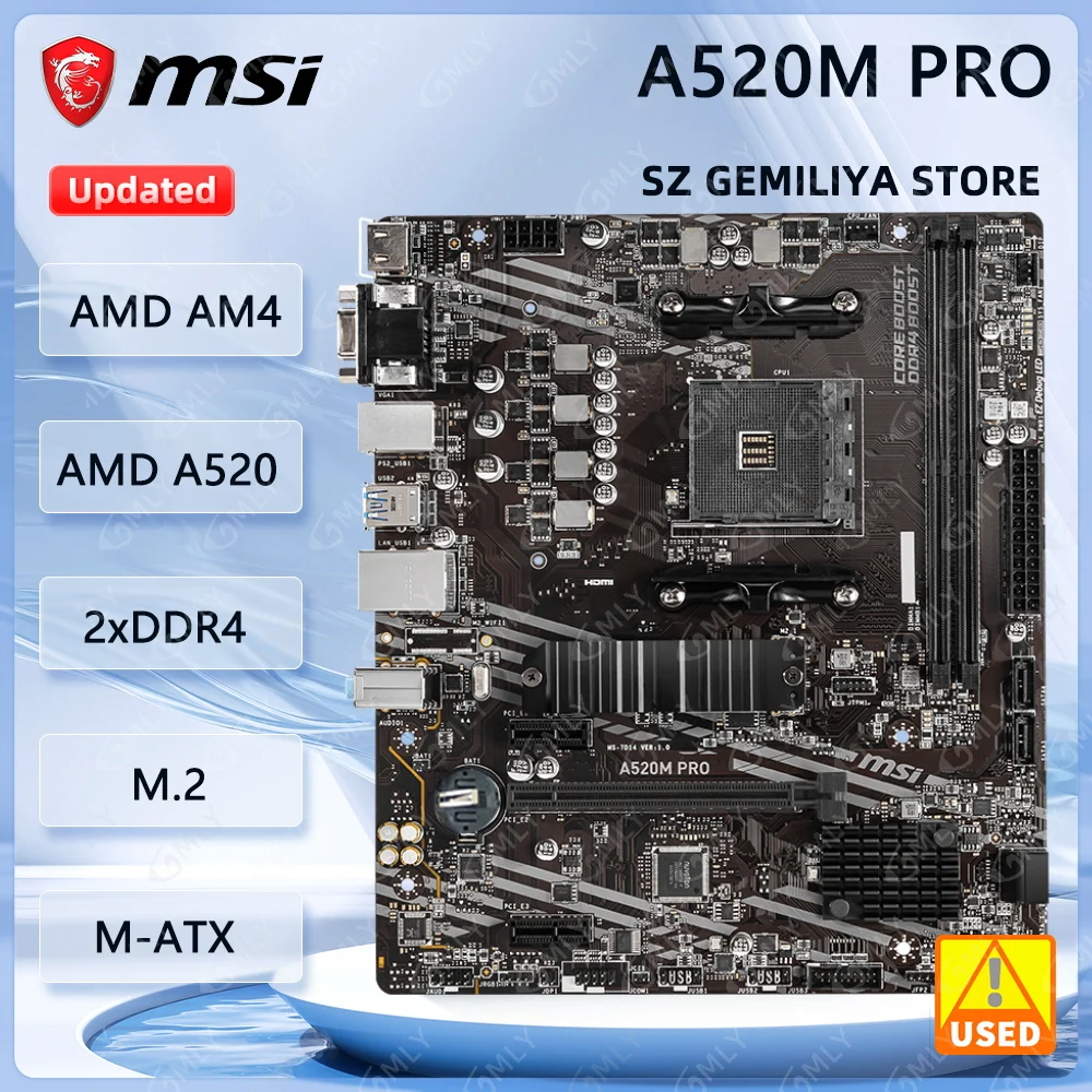  MSI A520M PRO Motherboard Socket AM4 AMD A520 Chipset DDR4 64GB M.2 M-ATX support Ryzen 5600 Ryzen 5500 Ryzen 4600 Ryzen 5700
MSI A520M PRO Motherboard Socket AM4 AMD A520 Chipset DDR4 64GB M.2 M-ATX support Ryzen 5600 Ryzen 5500 Ryzen 4600 Ryzen 5700