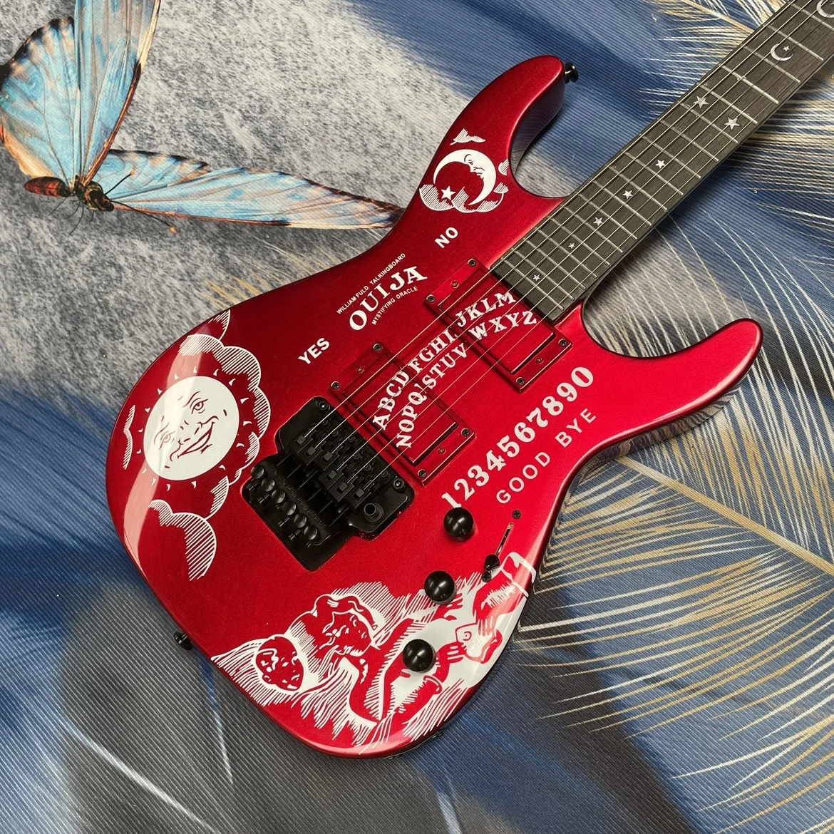 6-string red electricguitar,star andmoon inlays fingerboard double-locking tremolo guitars,metal rock stage performance guitarra
6-string red electricguitar,star andmoon inlays fingerboard double-locking tremolo guitars,metal rock stage performance guitarra