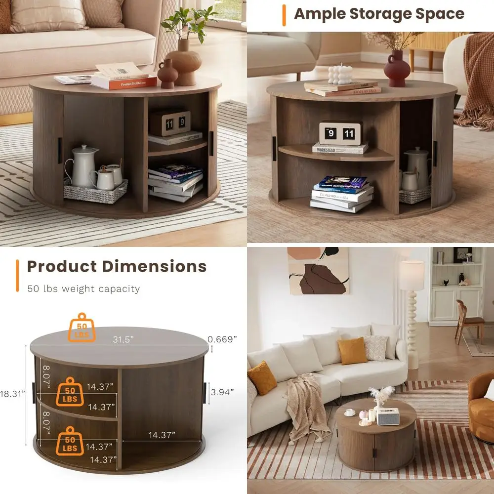 Круглый деревянный журнальный столик со скрытым хранилищем и раздвижной дверью на 360 градусов для гостиной
Круглый деревянный журнальный столик со скрытым хранилищем и раздвижной дверью на 360 градусов для гостиной