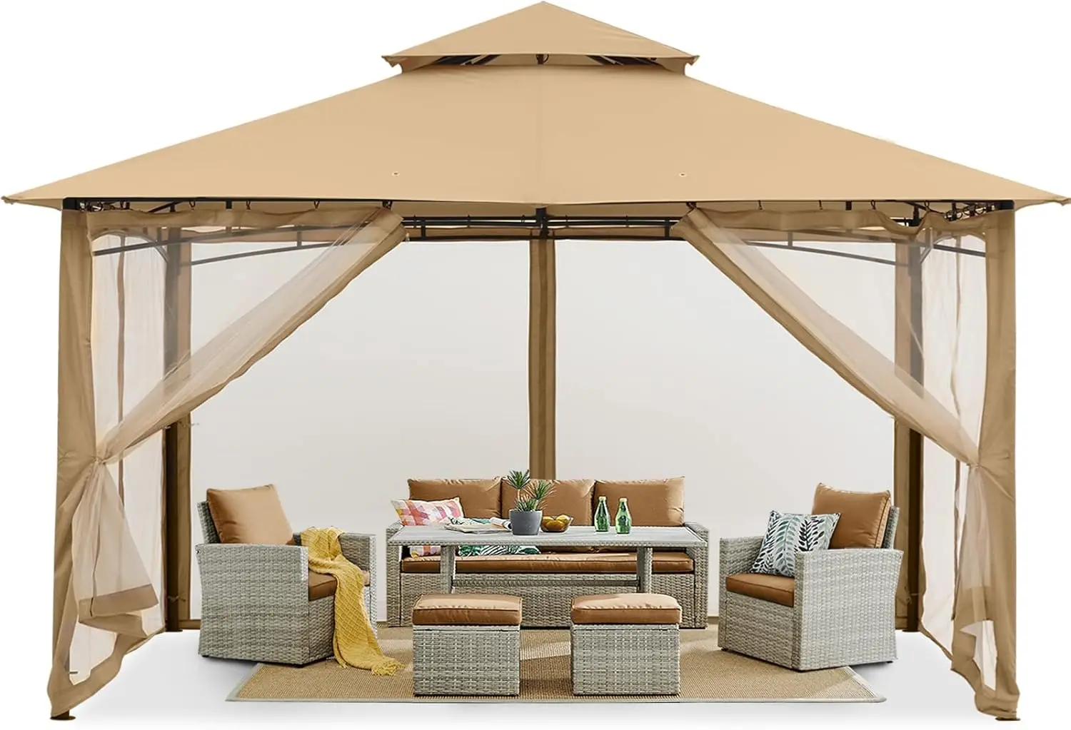 Outdoor Garden Gazebo for Patios with Stable Steel Frame and Netting Walls (10x12,Beige)
Outdoor Garden Gazebo for Patios with Stable Steel Frame and Netting Walls (10x12,Beige)