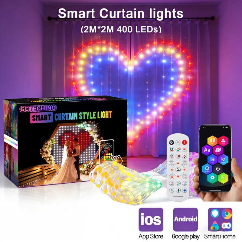 400LEDs Smart Curtain String Light Bluetooth APP Control Christmas Fairy Light DIY Picture Display Garland Party Wedding Decor
400LEDs Smart Curtain String Light Bluetooth APP Control Christmas Fairy Light DIY Picture Display Garland Party Wedding Decor
