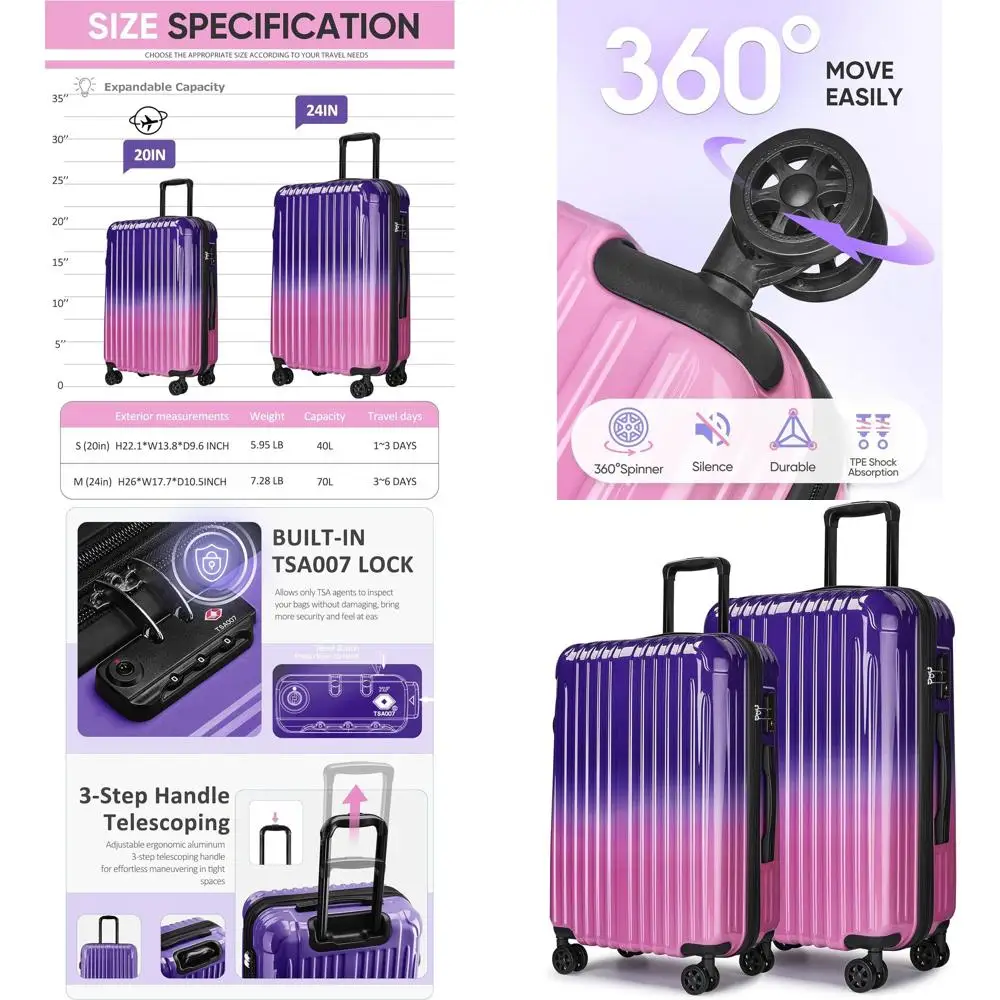 Расширяемый чемодан-спиннер с твердым корпусом и замком TSA, одобренный авиакомпанией
Расширяемый чемодан-спиннер с твердым корпусом и замком TSA, одобренный авиакомпанией