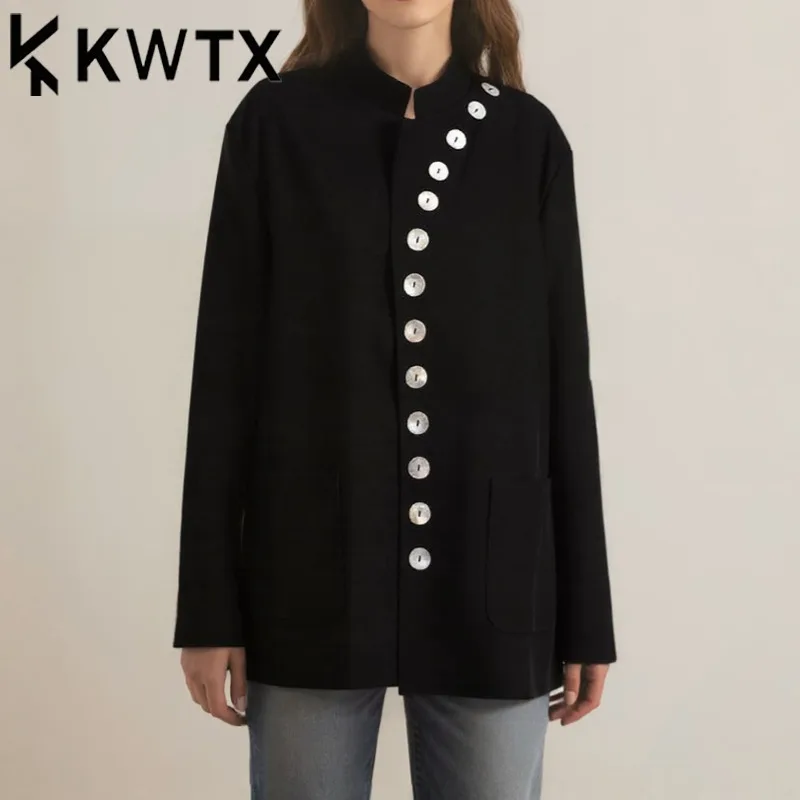 KWTX 2025 Spring-Summer Women's Blazer Black Slim Fit Sequins Decor Pocket Stand Collar High Quality Stylish Casual Jacket
KWTX 2025 Spring-Summer Women's Blazer Black Slim Fit Sequins Decor Pocket Stand Collar High Quality Stylish Casual Jacket