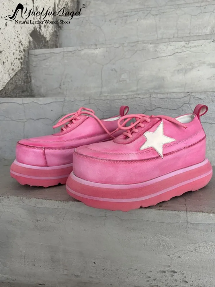 New Fashion Women Cowskin Genuine Leather Platform Pumps Pink Casual Shoes High Street Lace Up Ladies Height Increasing Sneakers
New Fashion Women Cowskin Genuine Leather Platform Pumps Pink Casual Shoes High Street Lace Up Ladies Height Increasing Sneakers