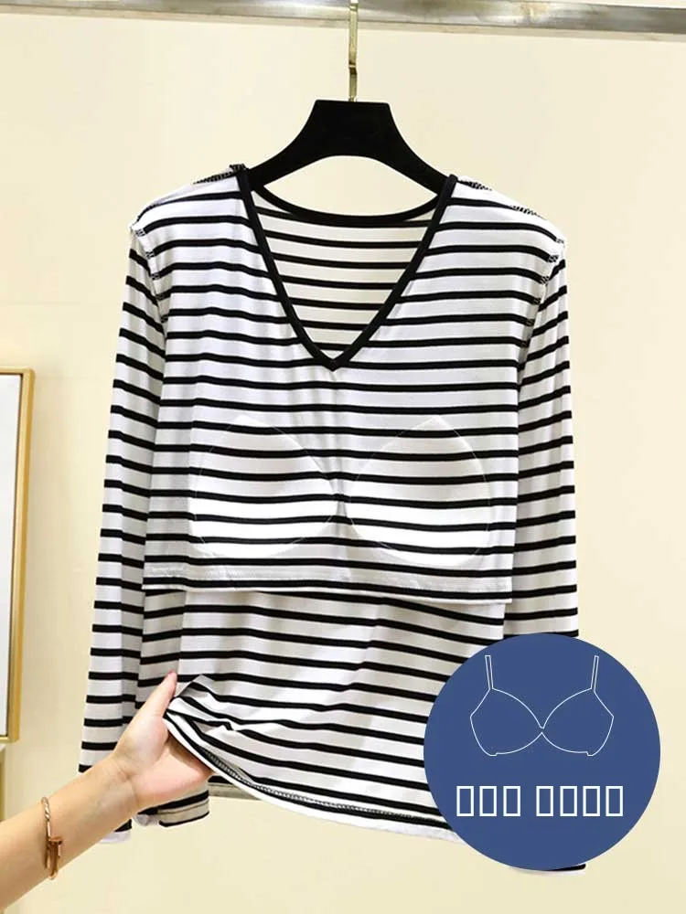 Loose Modal Long Sve V-Ne T-irt Comfortable Home Clothes Top Large Size Striped Casual T-irt No Bra Needed
Loose Modal Long Sve V-Ne T-irt Comfortable Home Clothes Top Large Size Striped Casual T-irt No Bra Needed