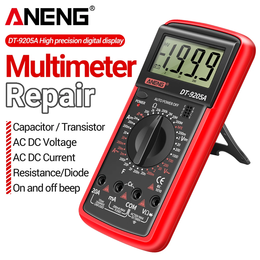 ANENG DT9205A Digital Multimeter 1999 Counts True RMS Auto Range AC/DC Amp Ohm Capacitance Tester Profesional Analog Multimetro
ANENG DT9205A Digital Multimeter 1999 Counts True RMS Auto Range AC/DC Amp Ohm Capacitance Tester Profesional Analog Multimetro
