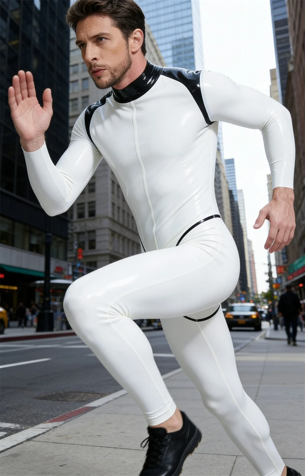 Latex Catsuit White Black Contrast Full Body Rubber Bodysuit Zentai Suit Club Handmade Party Cosplay
Latex Catsuit White Black Contrast Full Body Rubber Bodysuit Zentai Suit Club Handmade Party Cosplay