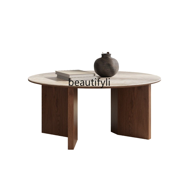 French retro solid wood round coffee table simple creative travertine rock slab designer coffee table
French retro solid wood round coffee table simple creative travertine rock slab designer coffee table