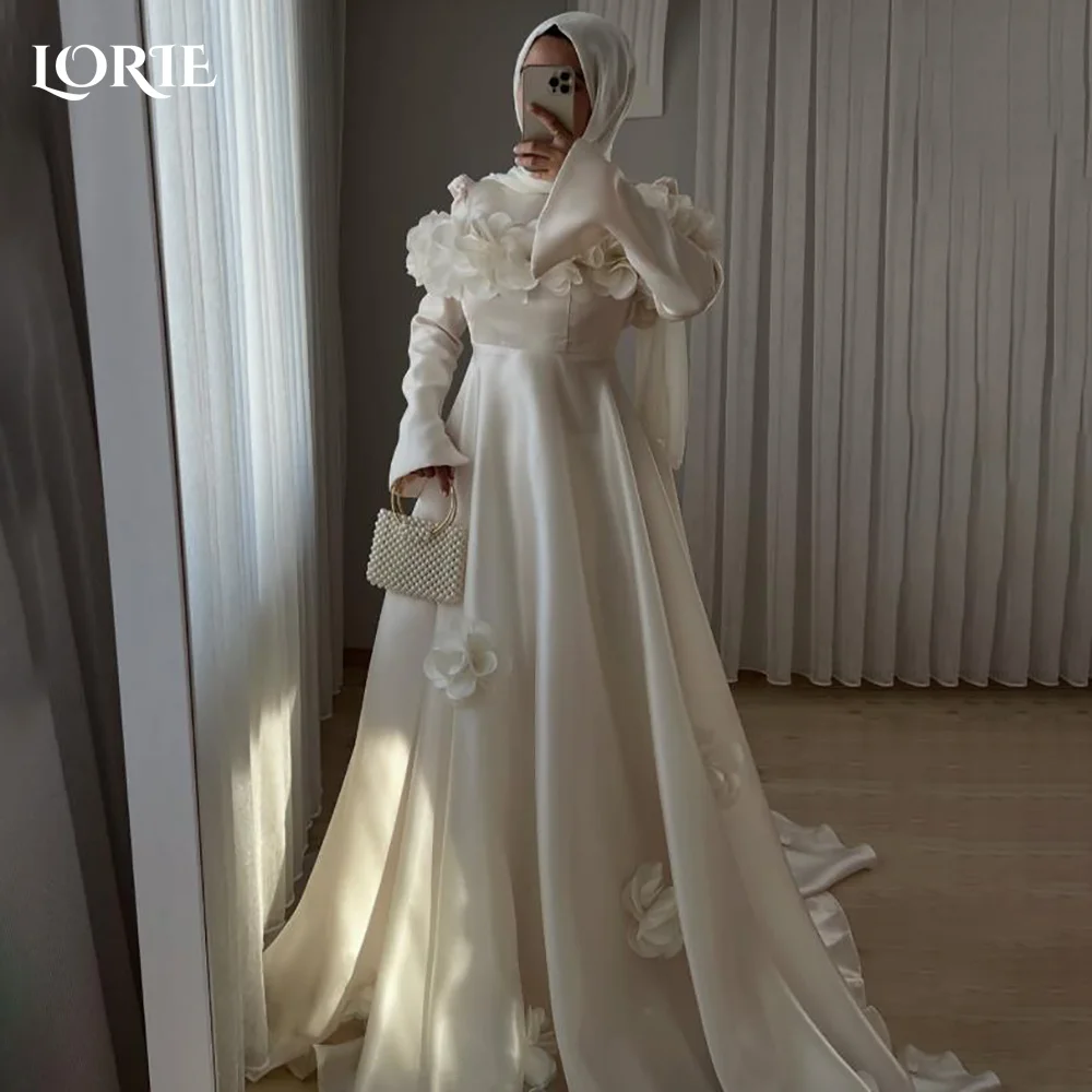 LORIE Sexy Satin Long Sleeve Wedding Dresses A-line Pleats High Collar Ruffle Elegant Customized Bridal Gown Muslim Arabia Dress
LORIE Sexy Satin Long Sleeve Wedding Dresses A-line Pleats High Collar Ruffle Elegant Customized Bridal Gown Muslim Arabia Dress