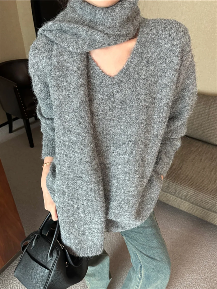 Alien Kitty Winter Sweaters Knitwear Soft Loose V-Neck With Scarf New Casual Elegant 2025 Pullovers Oversizze Gentle Daily
Alien Kitty Winter Sweaters Knitwear Soft Loose V-Neck With Scarf New Casual Elegant 2025 Pullovers Oversizze Gentle Daily