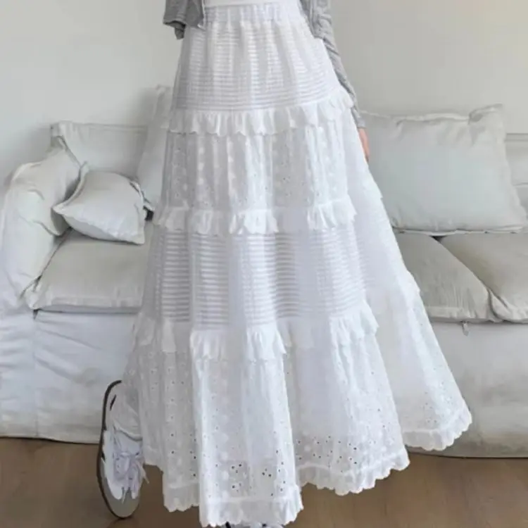 White Hollow Long Cake Skirt Women Spring High Waist Lace Patchwork Ruffles A Line Midi Skirts Sweet Ballet Clothes
White Hollow Long Cake Skirt Women Spring High Waist Lace Patchwork Ruffles A Line Midi Skirts Sweet Ballet Clothes