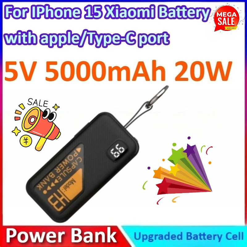 5V 5000mAh 20W Powerbank Built-in Cable PD Portable Charger for IPhone 15 Samsung Xiaomi External Battery with apple/Type-C port
5V 5000mAh 20W Powerbank Built-in Cable PD Portable Charger for IPhone 15 Samsung Xiaomi External Battery with apple/Type-C port