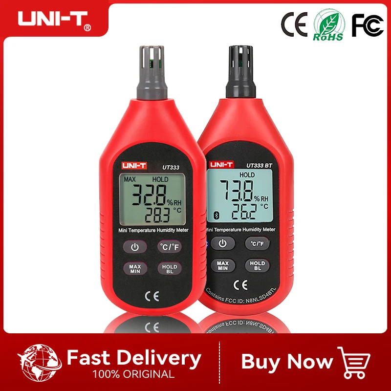 UNI-T UT333 UT333BT Mini Temperature Humidity Meter Light weight ergonomic design user-friendly interface MAX/MIN modes
UNI-T UT333 UT333BT Mini Temperature Humidity Meter Light weight ergonomic design user-friendly interface MAX/MIN modes