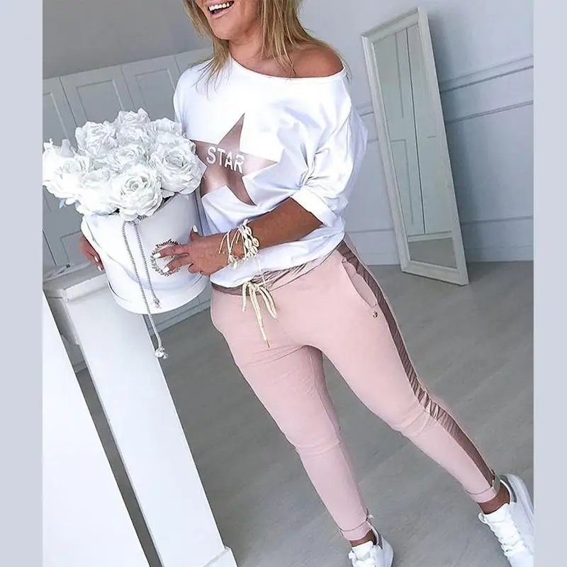 Casual Sports Suit Fashion O-neck Pentagram Printed Half Sleeved Pullover High Waist Lace Up Spliced trousers Two Piece Set
Casual Sports Suit Fashion O-neck Pentagram Printed Half Sleeved Pullover High Waist Lace Up Spliced trousers Two Piece Set