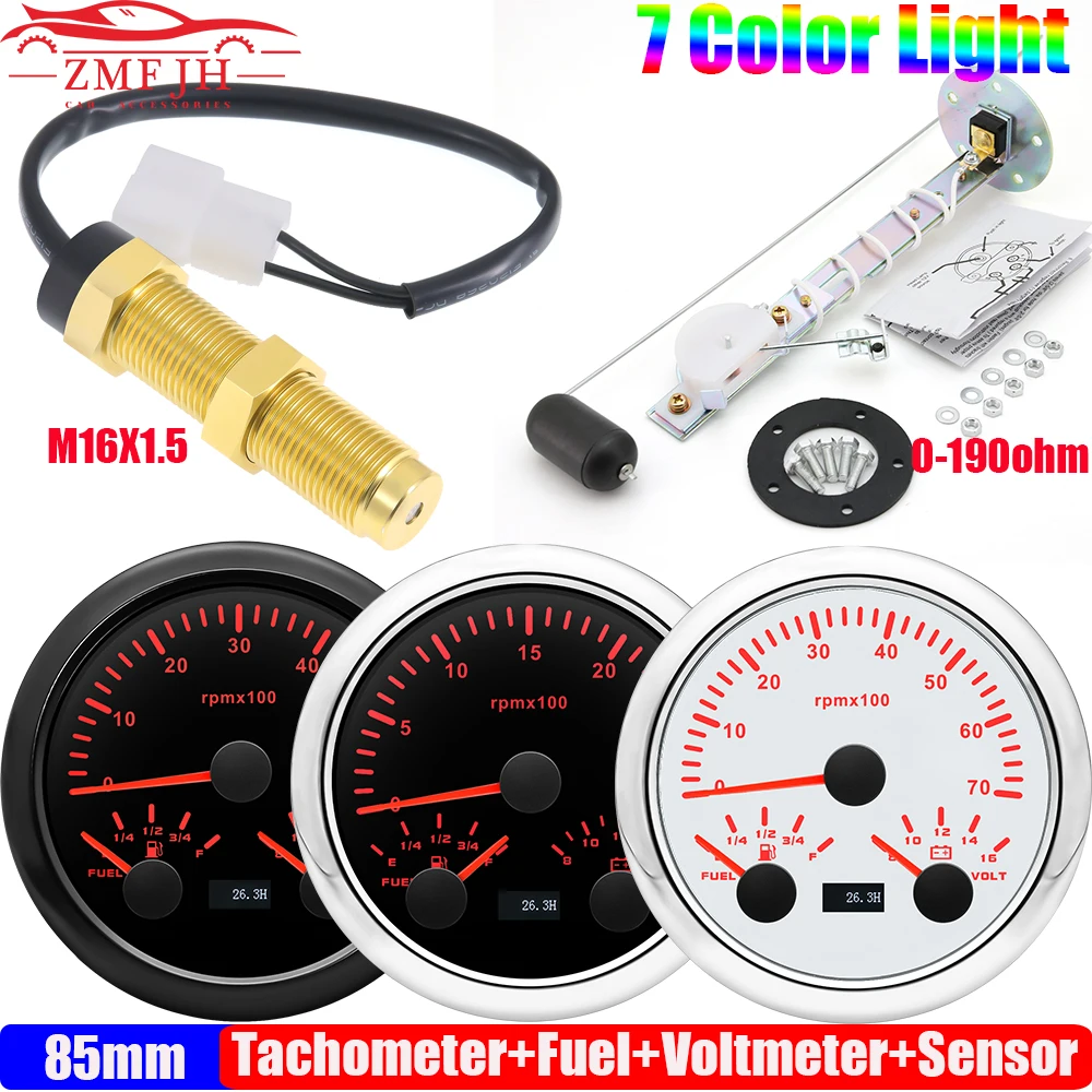 85mm Auto Car Gauge 3-in-1 Tachometer Fuel Level Voltmeter 7 Color Light Multimeter with Sensor 0-190ohm Boat/Yacht 12V Custom
85mm Auto Car Gauge 3-in-1 Tachometer Fuel Level Voltmeter 7 Color Light Multimeter with Sensor 0-190ohm Boat/Yacht 12V Custom
