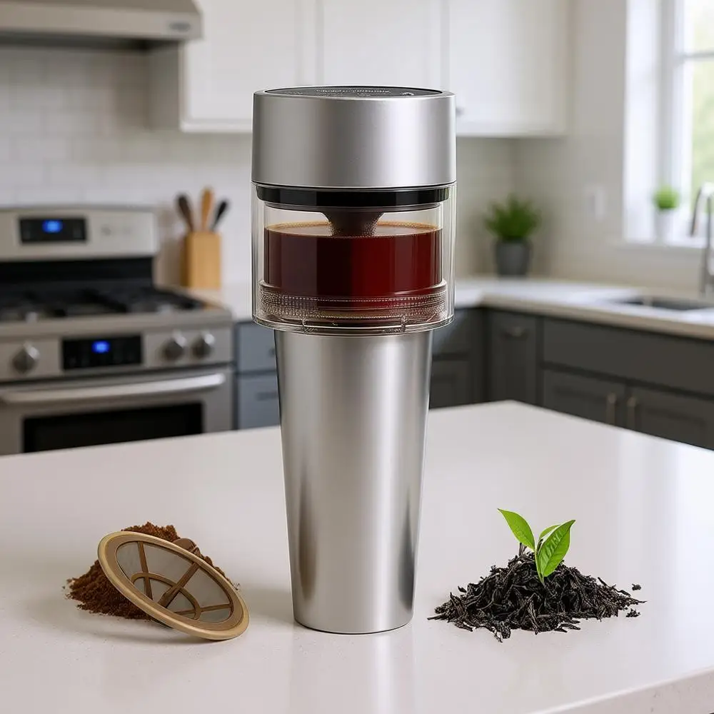 Rapid Electric Coffee Press Portable Iced Tea Maker with Ultra-Fine Stainless Filter, Loose Tea Press for Camping, Travel, Offic
Rapid Electric Coffee Press Portable Iced Tea Maker with Ultra-Fine Stainless Filter, Loose Tea Press for Camping, Travel, Offic