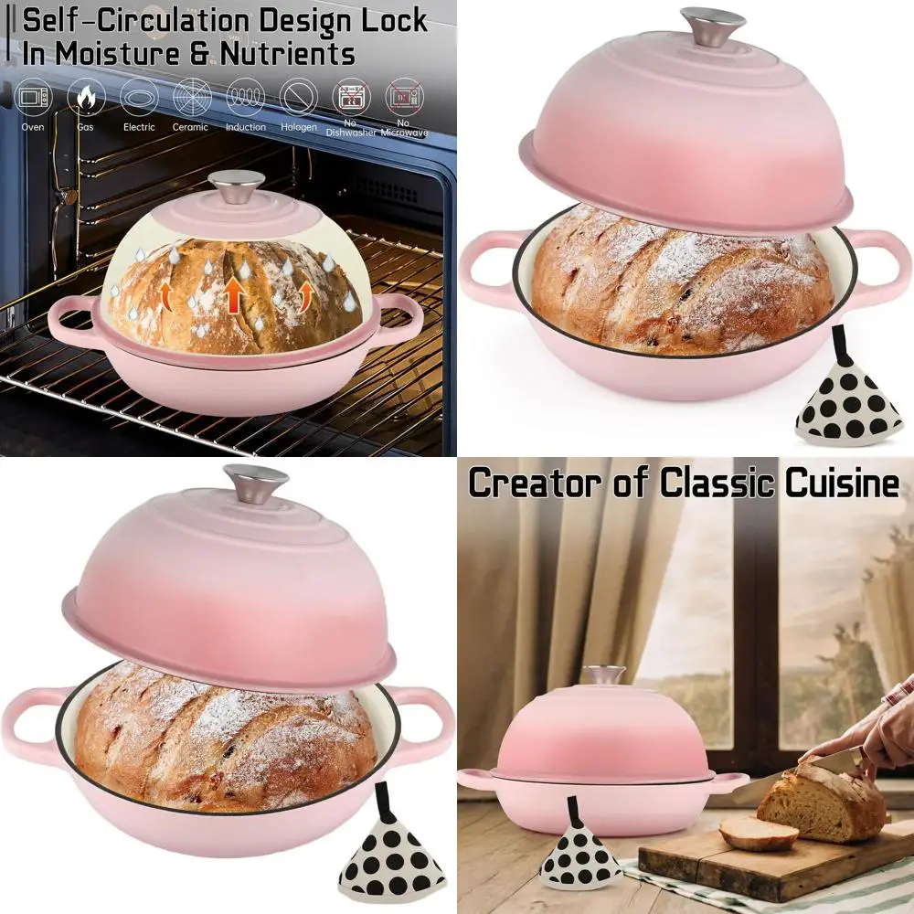 10 Enamel Dutch Oven with Lid & Cotton Holder, 6-Quart Pink Bread Baking Pan
10 Enamel Dutch Oven with Lid & Cotton Holder, 6-Quart Pink Bread Baking Pan