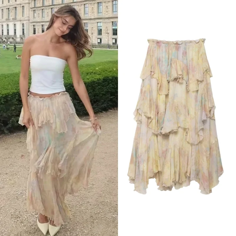 New Woman Skirts Features Printed Fabric With Elastic Waistband Mid-Rise Tierred Hem Long Skirts Prairie Chic Casual For Party 
New Woman Skirts Features Printed Fabric With Elastic Waistband Mid-Rise Tierred Hem Long Skirts Prairie Chic Casual For Party