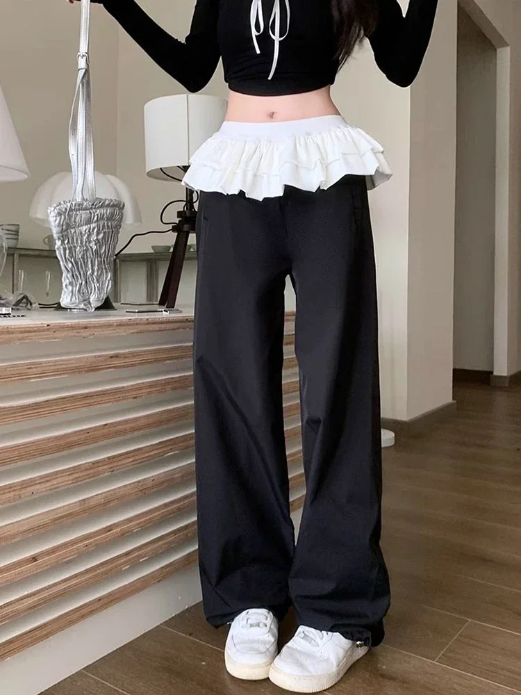 Black Vintage Sweet Ruffles Sweatpants Women High Waist Wide Leg Pants Casual Korean Fashion Patchwork Female Loose Trousers New
Black Vintage Sweet Ruffles Sweatpants Women High Waist Wide Leg Pants Casual Korean Fashion Patchwork Female Loose Trousers New